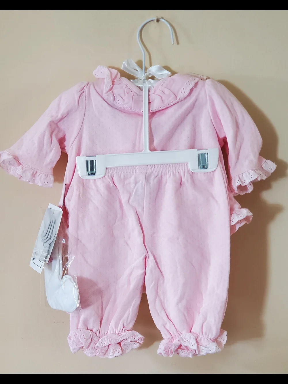 Little Wonders Pink Ruffled Baby 2-Piece Set with Bodysuit, Socks & Fancy Hanger